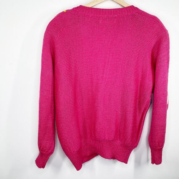Jaclyn Smith Vintage Pink Floral Knit Cardigan Sweater Women's Size Medium M - Picture 2 of 8